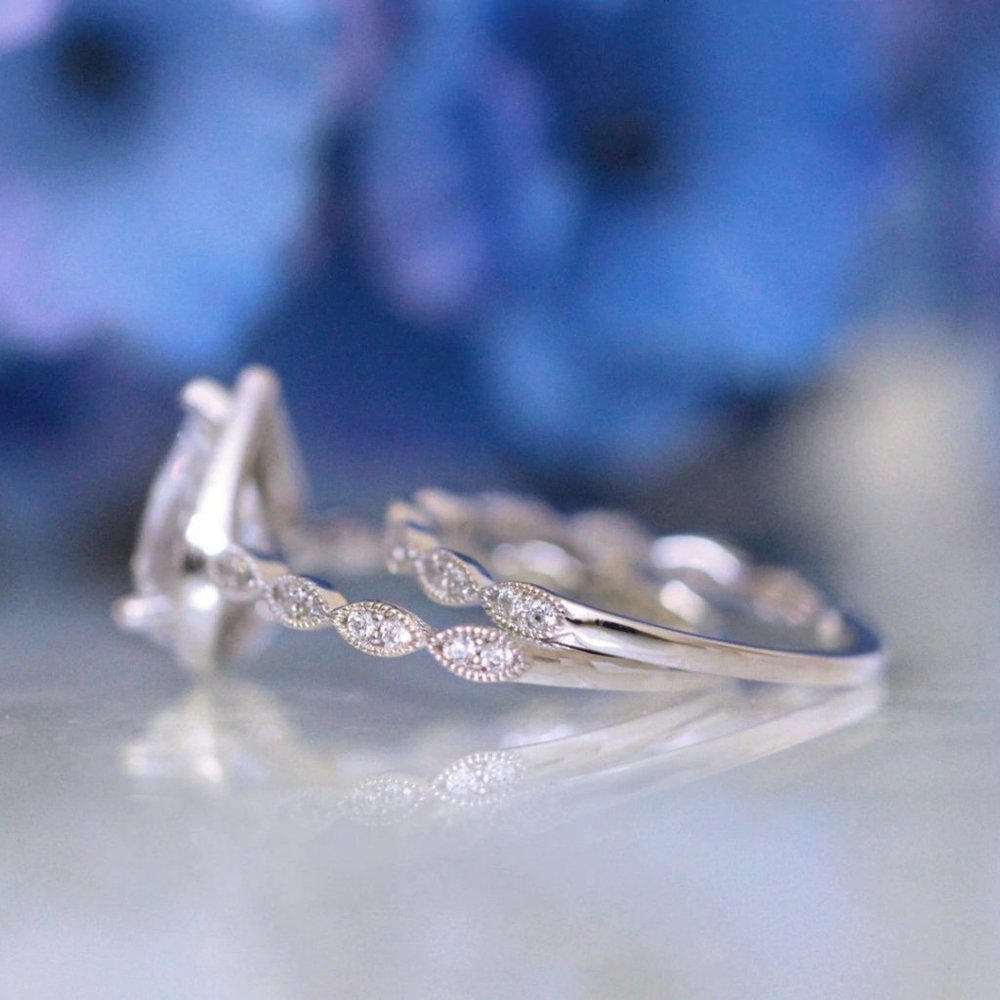 NEW Teardrop Halo Diamond Sterling Silver Ring Set - Picture 2 of 6